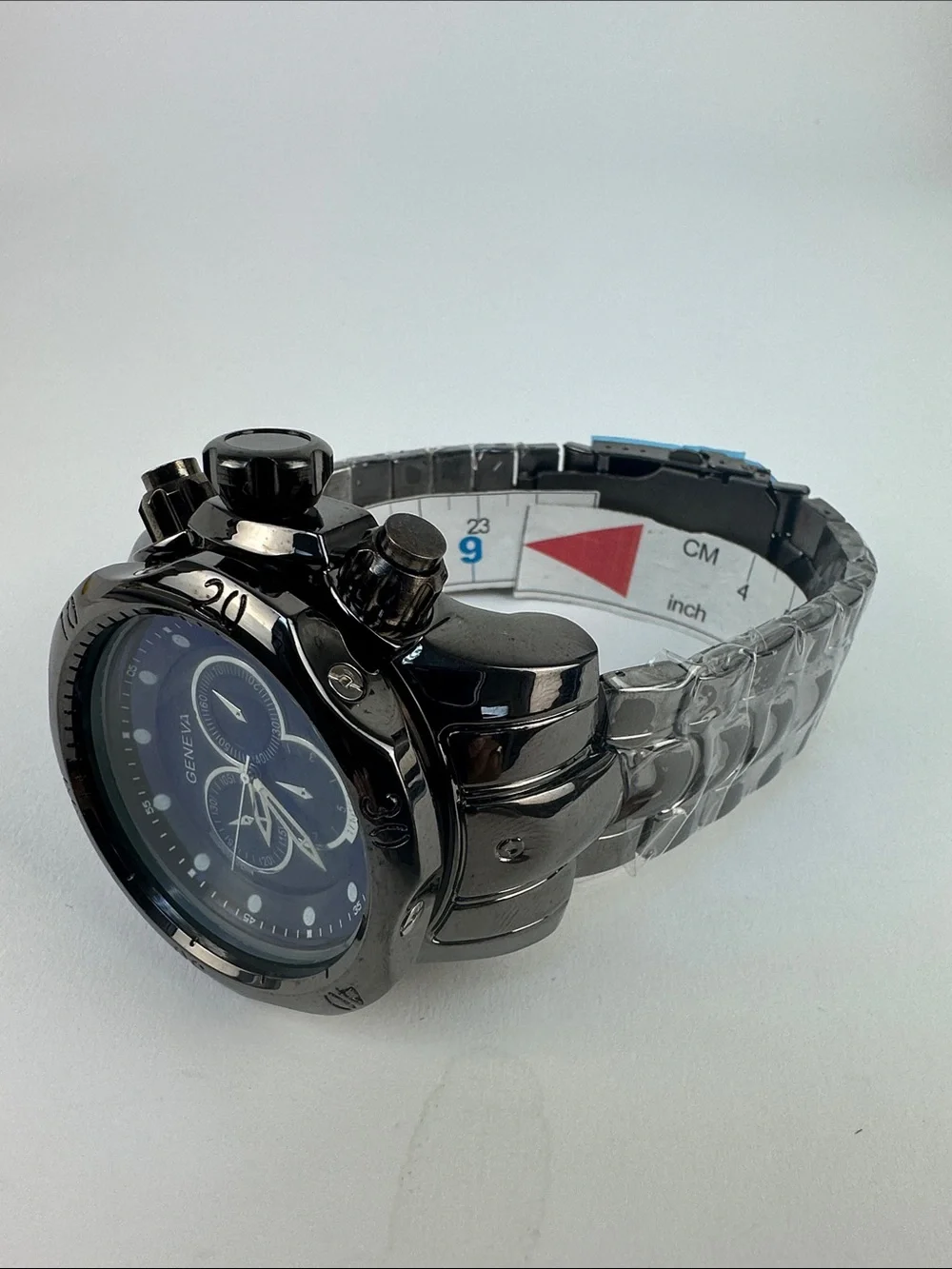 Geneva Men's Gunmetal Black Bracelet Chronograph Deco, Monster Size Watch